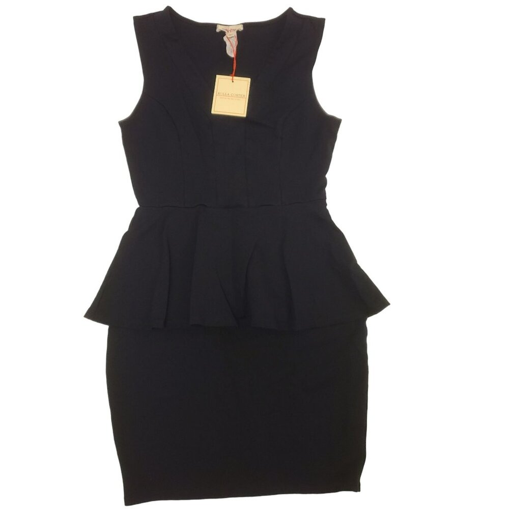 Rolla Coaster Black Sleeveless Peplum Midi Dress Deep V Neckline Women's Large L